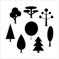 Doodle tree set clipart isolated. Stencil Vector stock illustration. EPS 10