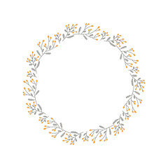 Vector wreath of plant branches. Round frame with place for text isolated on white background