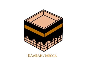 Kaaba symbol logo. The Kaaba is a building in the city of Mecca which is the benchmark direction for Muslims to worship around the world.