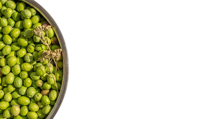 fresh raw olives isolated on white background. top view.