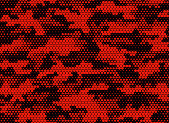 Red camouflage digital vector texture, trendy seamless hexagonal camouflage pattern.