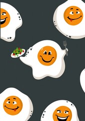 Fried eggs. Good morning poster. Eggs background