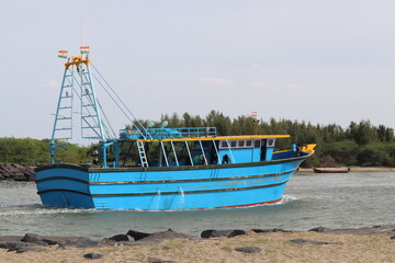 fishing boat on the beach Pondicherry ,tamil Nadu 
