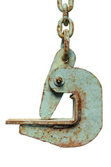Old rusty construction crane hook and chain