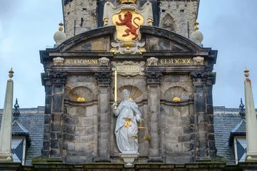 Foto auf Leinwand Detail of the Older Town Hall with Lady Justice, Delft, South Holland Province, The Netherlands © Holland-PhotostockNL
