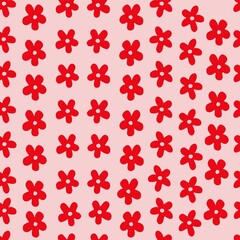 Seamless pattern red flowers on a pink background
