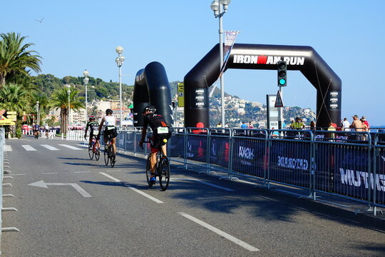 Cyclicsts In The Ironman Triathlon Competition, In Nice, France