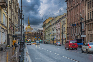 Fototapeta na wymiar Nevsky prospekt - the main street of St. Petersburg