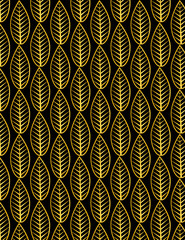 A pattern of golden leave on solid black