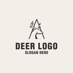 Letter A with deer logo template on monogram style