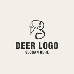 Letter B with deer logo template on monogram style