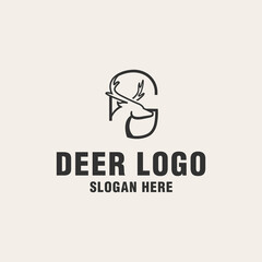 Letter G with deer logo template on monogram style