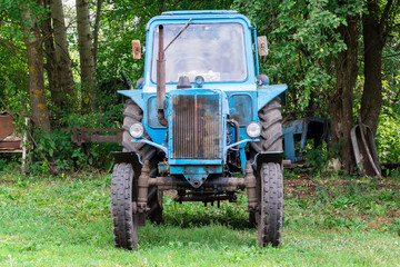 an old blue tractor