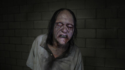 Fototapeta premium Grandpa Zombie on brick wall 7