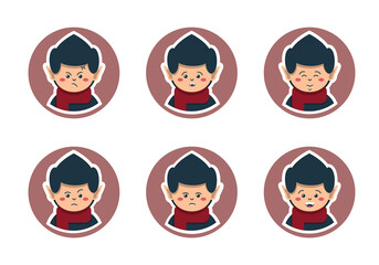 Set of stickers of various emotions of a cute vampire boy for helloween