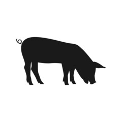 Pig vector silhouette. Farm animal silhouette
