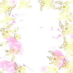 Vector floral background, romantic postcard, invitation card, congratulation. Delicate apple flowers drawn by line