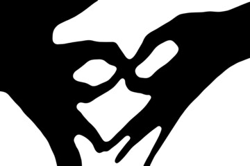 A ghost shadow. Shadow created by hands on white isolated background. Abstraction background