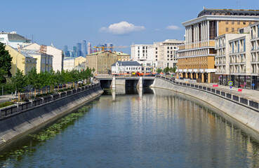 Naklejka premium Embankment on the Vodootvodny channel. Zamoskvorechye, Moscow, Russia.