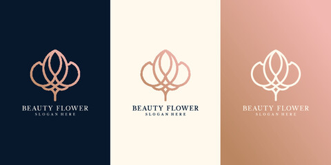 flower beauty golden vector business logo with line style