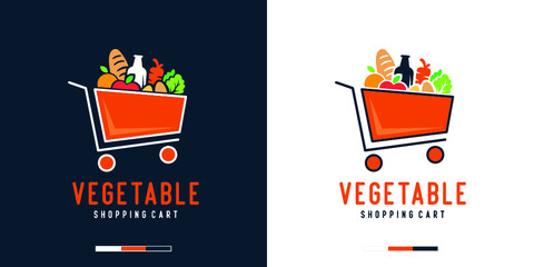 Vegetables shopping cart logo design template