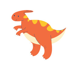 cute cartoon orange dinosaur. duck-nosed parasaurolophus. fantastic, monster, dragon animal on a white background. Stock children's vector illustration.