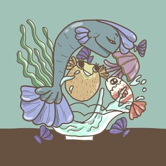 illustration graphic of cute fish perfect for advertisement, poster, or wallpaper your phone