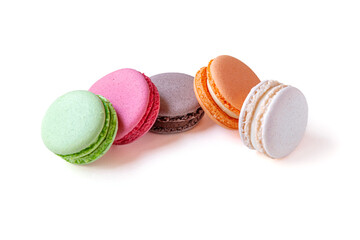 assorted macaroon cakes isolated on white