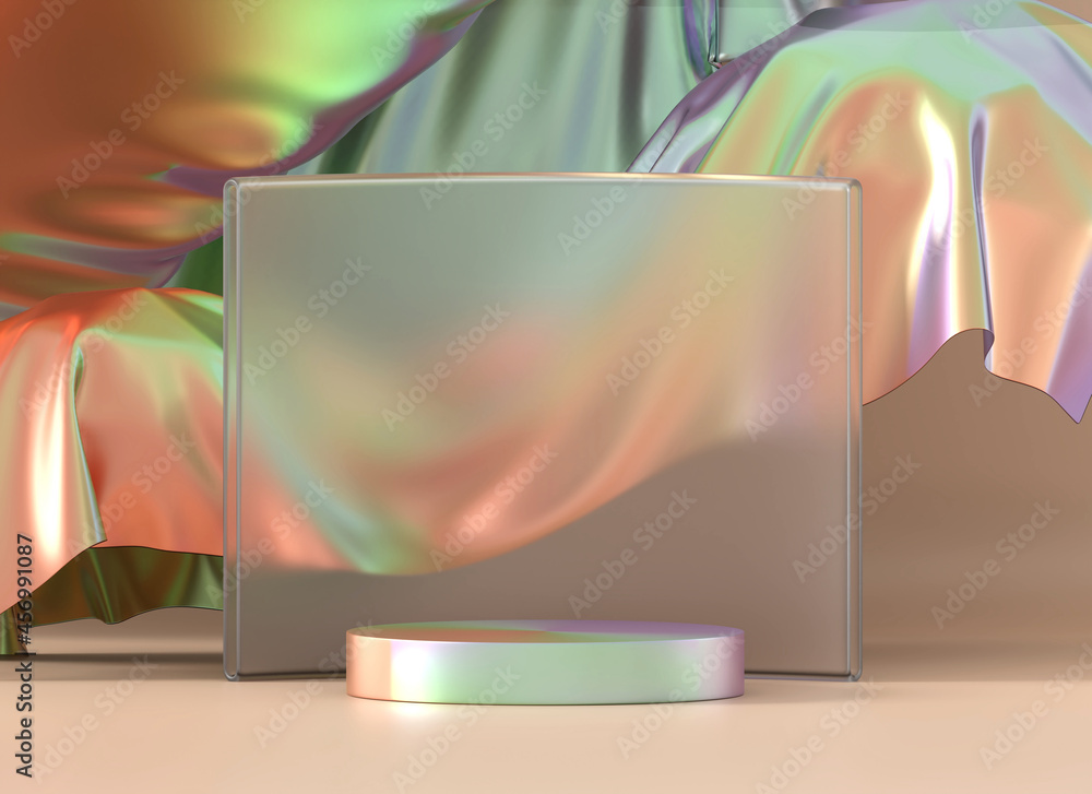 Poster holographic object podium platform product showcase 3d render