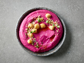 plate of beetroot hummus