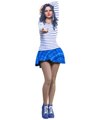 Beautiful woman in short skirt and boots.