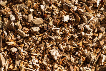 Background of wood chips, organic garden