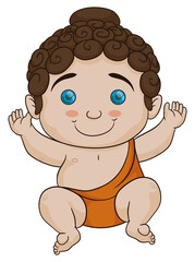 Cute baby Buddha in cartoon style, Vector illustration
