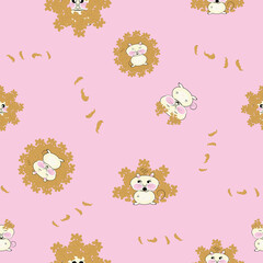 Kawaii pink funny mouse peanuts vector pattern 