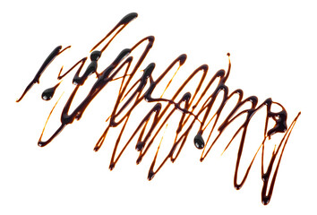 Obraz premium Liquid chocolate blots isolated on a white background. Melting chocolate drips.