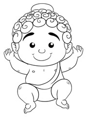 Cute drawing of baby Buddha to coloring, Vector illustration