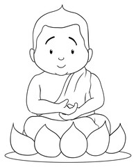 Child Buddha meditating over lotus flower to coloring, Vector illustration