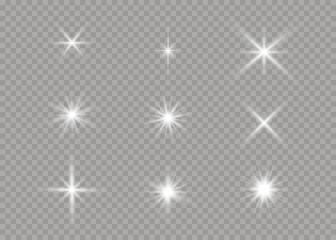 Set of explosion star, glare, sparkle, sun flare.