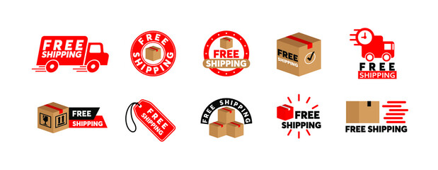 Free shipping service logo badge set. Free shipping order icon vector set. Ten different label designs.