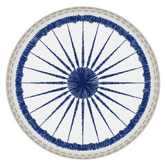 Button with stitched Ashoka Chakra wheel symbol, Vector illustration - obrazy, fototapety, plakaty