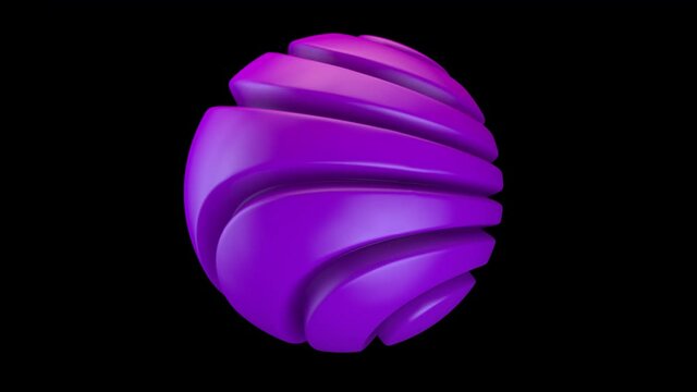 Loop 3d animation of a purple abstract ball with convolutions on the surface. A futuristic sphere with an alpha channel for abstract compositions.