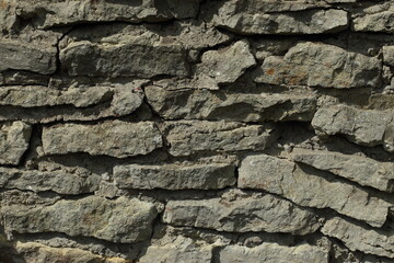 Background of gray stones. A wall of rectangular gray stones. High quality photo