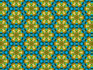 Blue Yellow and Green Abstract Geometric Floral Wallpaper Background