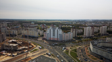 City block. Modern multi-storey buildings. Aerial photography.