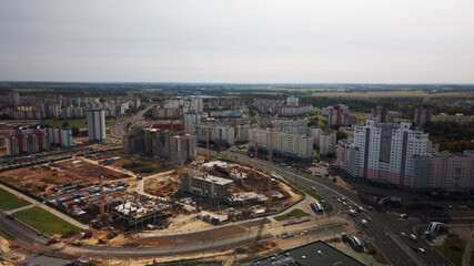 City block. Modern multi-storey buildings. Aerial photography.
