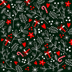 Happy New Year festive holiday background with gift boxes and Christmas decorations