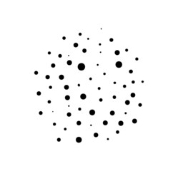 Vector halftone abstract sphere of black random dots on white background, spot of circles, vector design element background