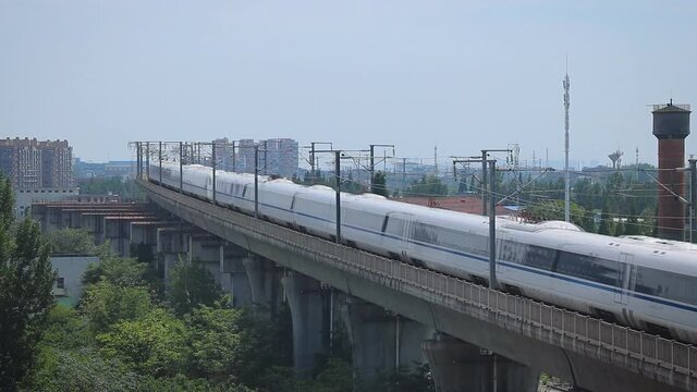High-speed train from the railway station, Shanghai, China.