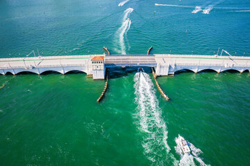 Aerial Drone of Biscayne Bay Miami Florida 