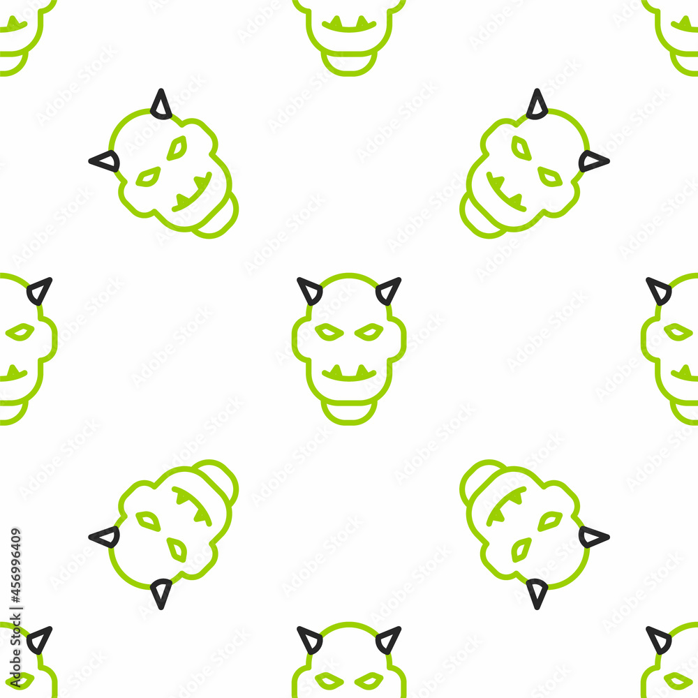 Poster line mask of the devil with horns icon isolated seamless pattern on white background. vector
